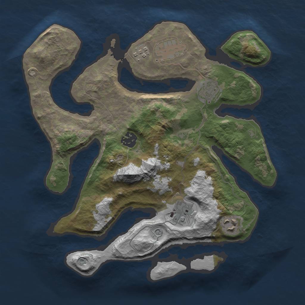 Rust Map: Barren, Size: 3000, Seed: 774376, 9 Monuments