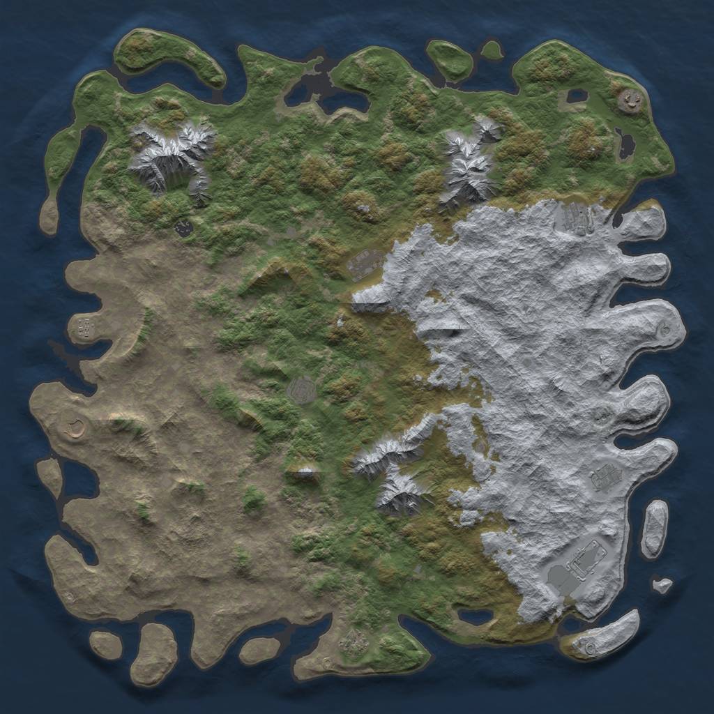 Rust Map: Barren, Size: 6000, Seed: 326, 13 Monuments