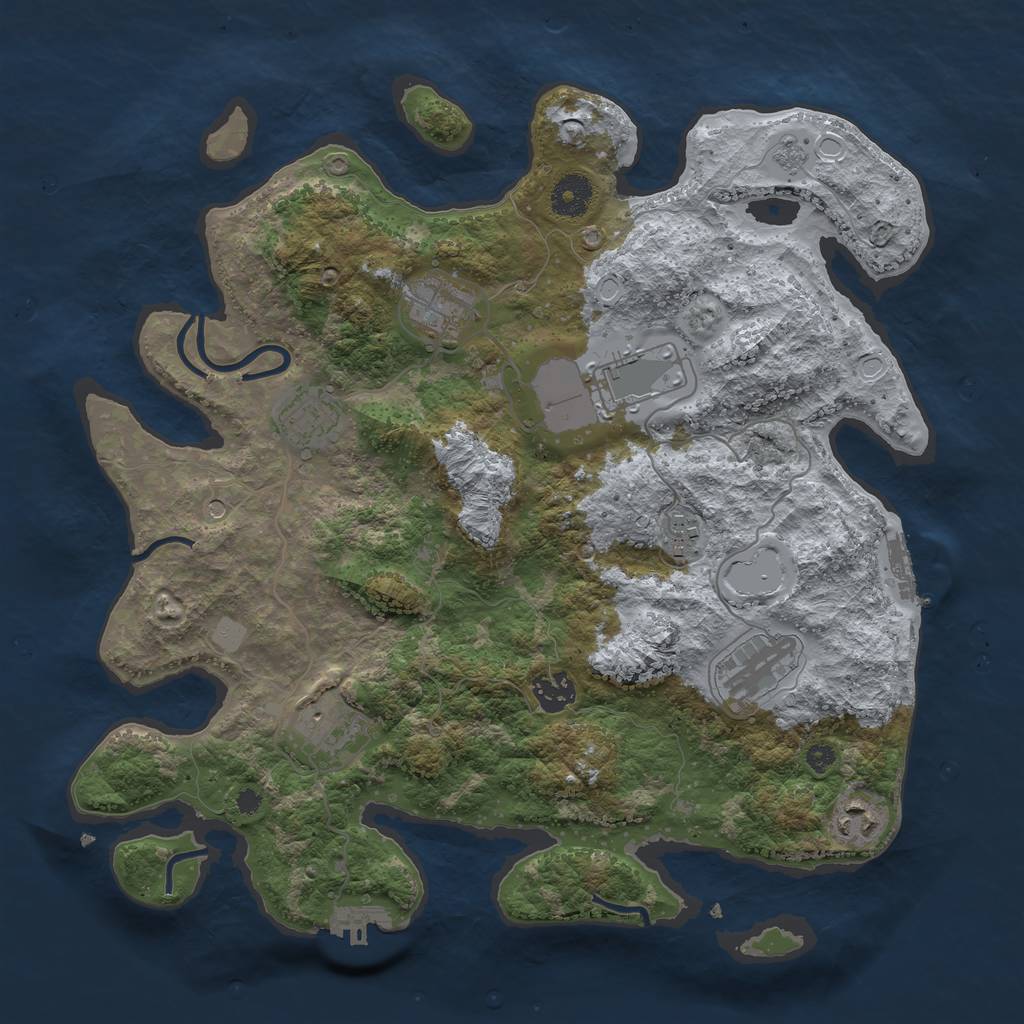 Rust Map: Procedural Map, Size: 3650, Seed: 1784629970, 15 Monuments