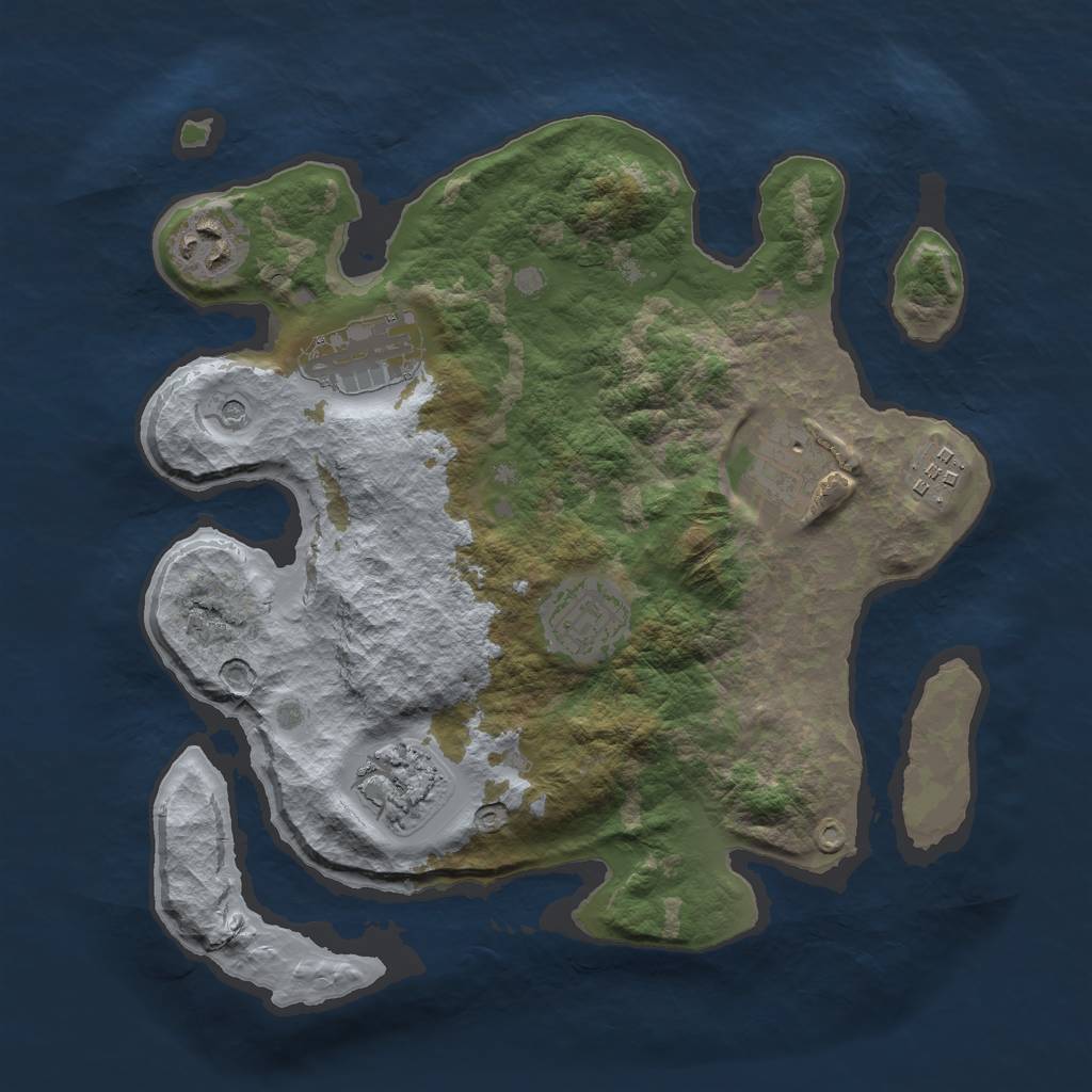 Rust Map: Barren, Size: 3000, Seed: 607, 9 Monuments