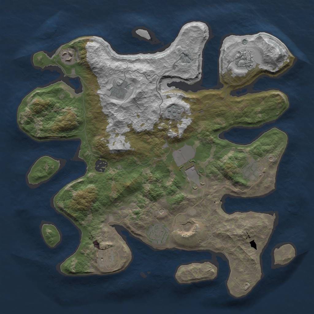 Rust Map: Barren, Size: 3700, Seed: 65, 13 Monuments