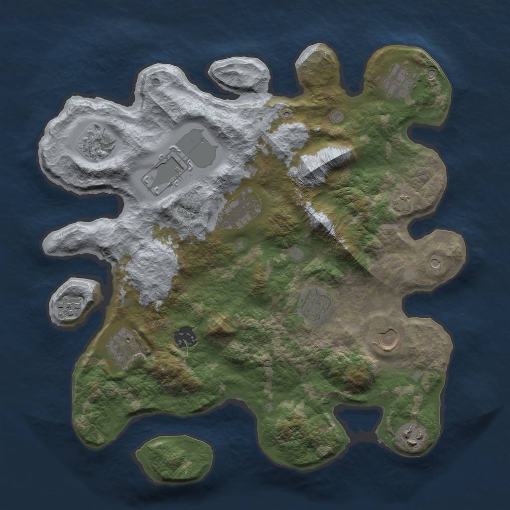 Rust Map: Barren, Size: 3500, Seed: 1114422820, 14 Monuments