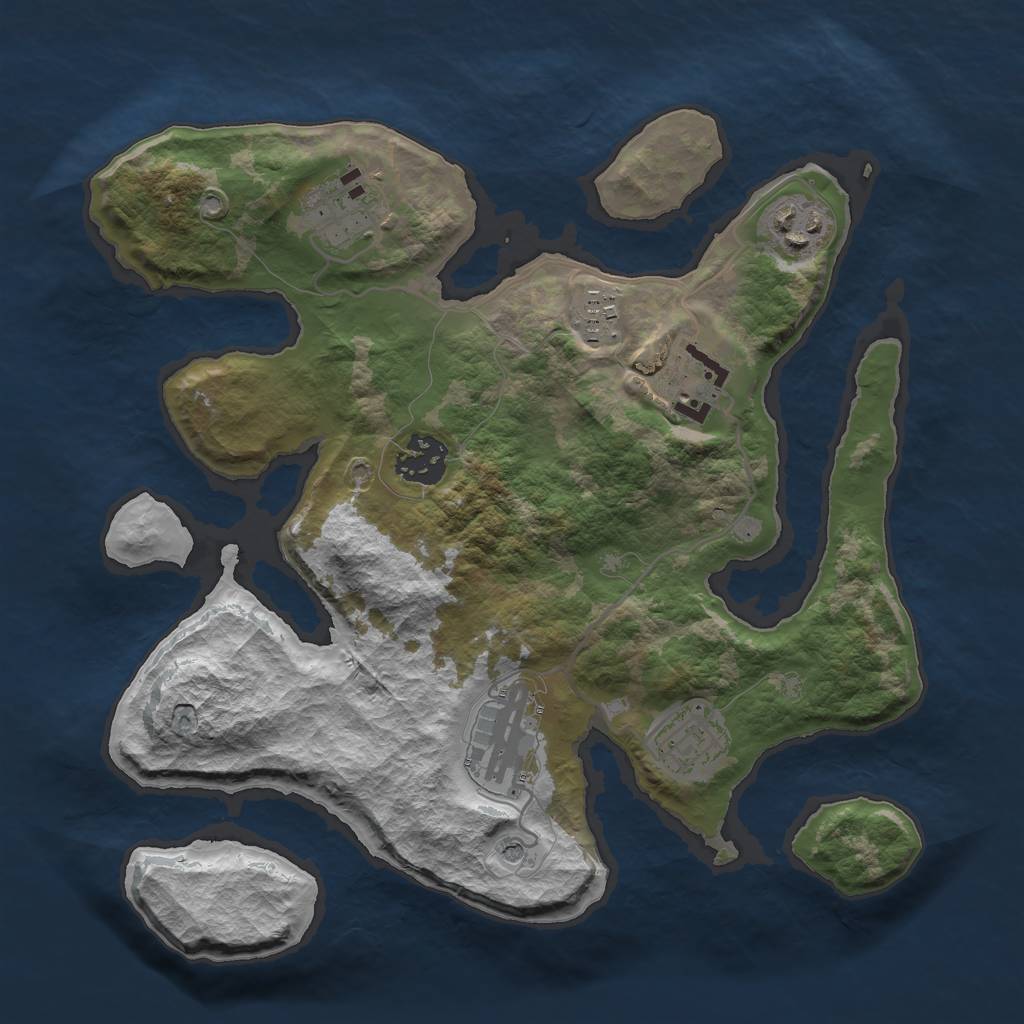 Rust Map: Barren, Size: 3000, Seed: 411477, 10 Monuments
