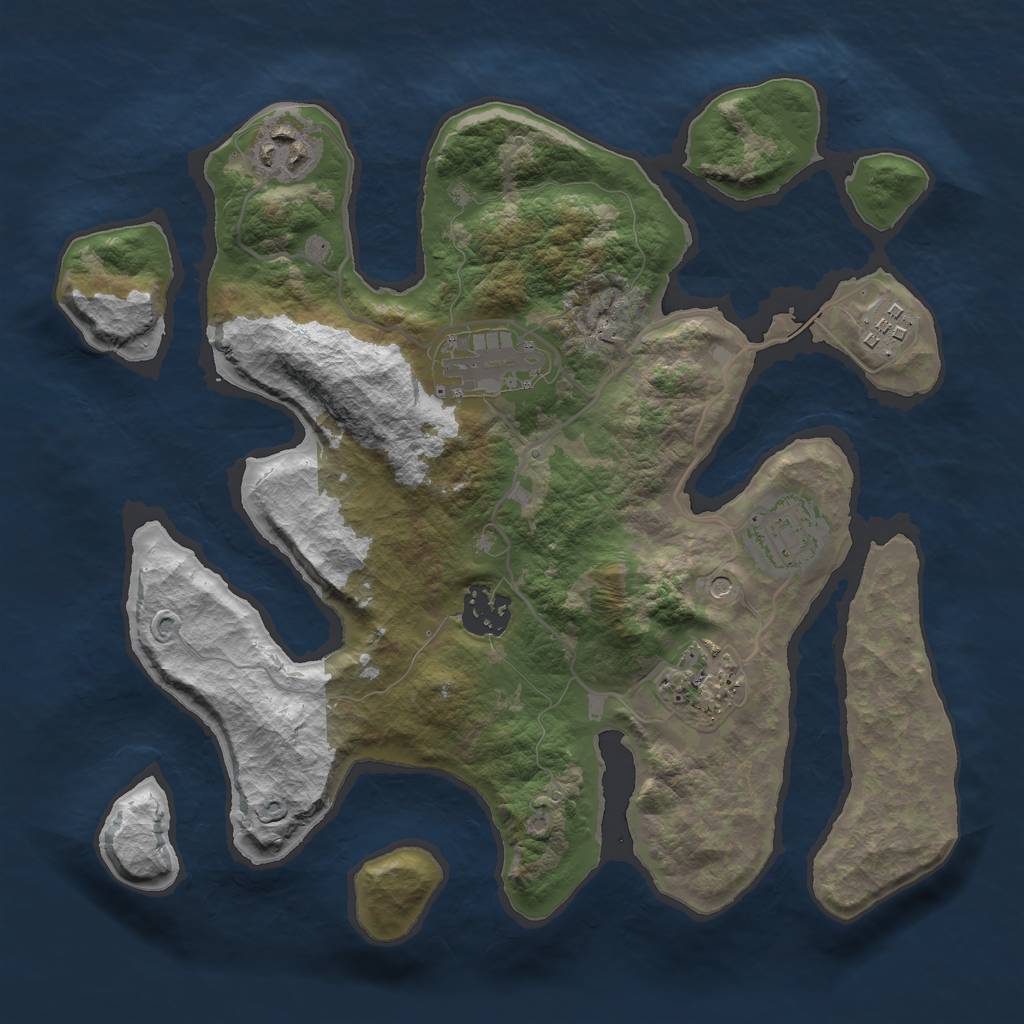 Rust Map: Barren, Size: 3000, Seed: 959181, 9 Monuments