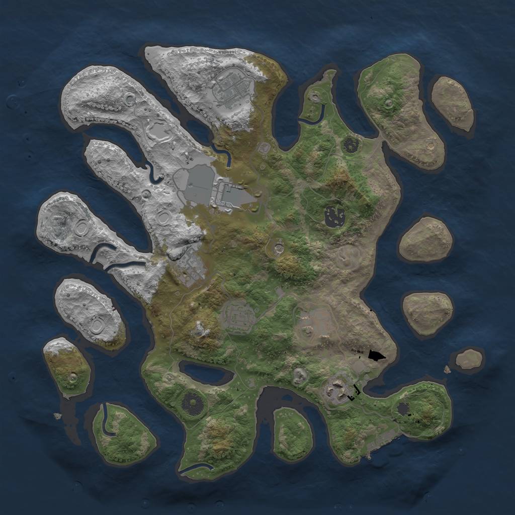Rust Map: Procedural Map, Size: 3500, Seed: 598975, 14 Monuments