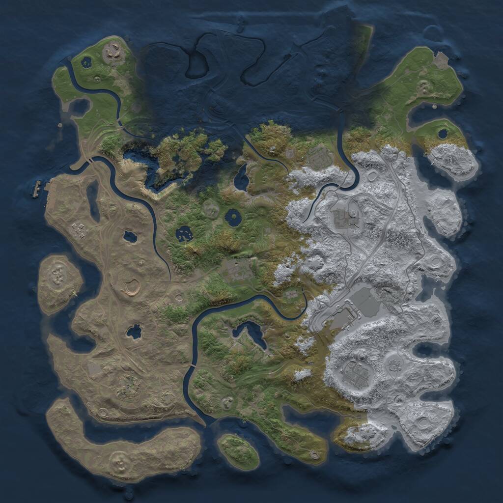 Rust Map: Procedural Map, Size: 4500, Seed: 283729, 16 Monuments