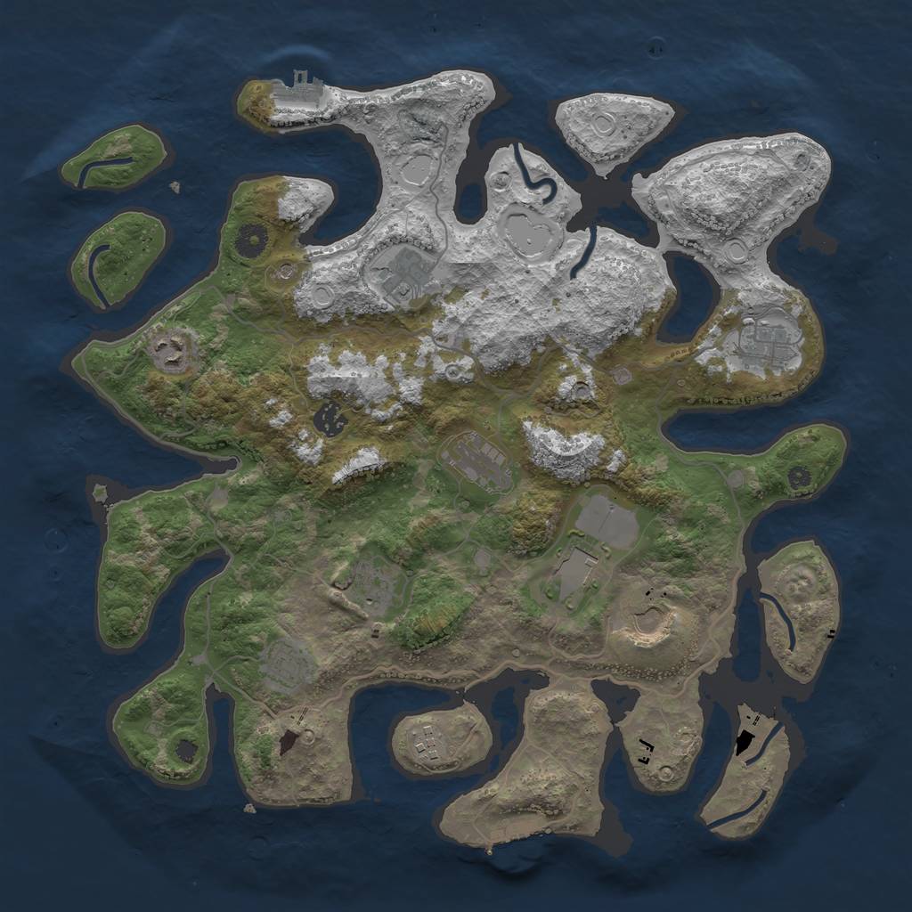 Rust Map: Procedural Map, Size: 4050, Seed: 2087393058, 18 Monuments