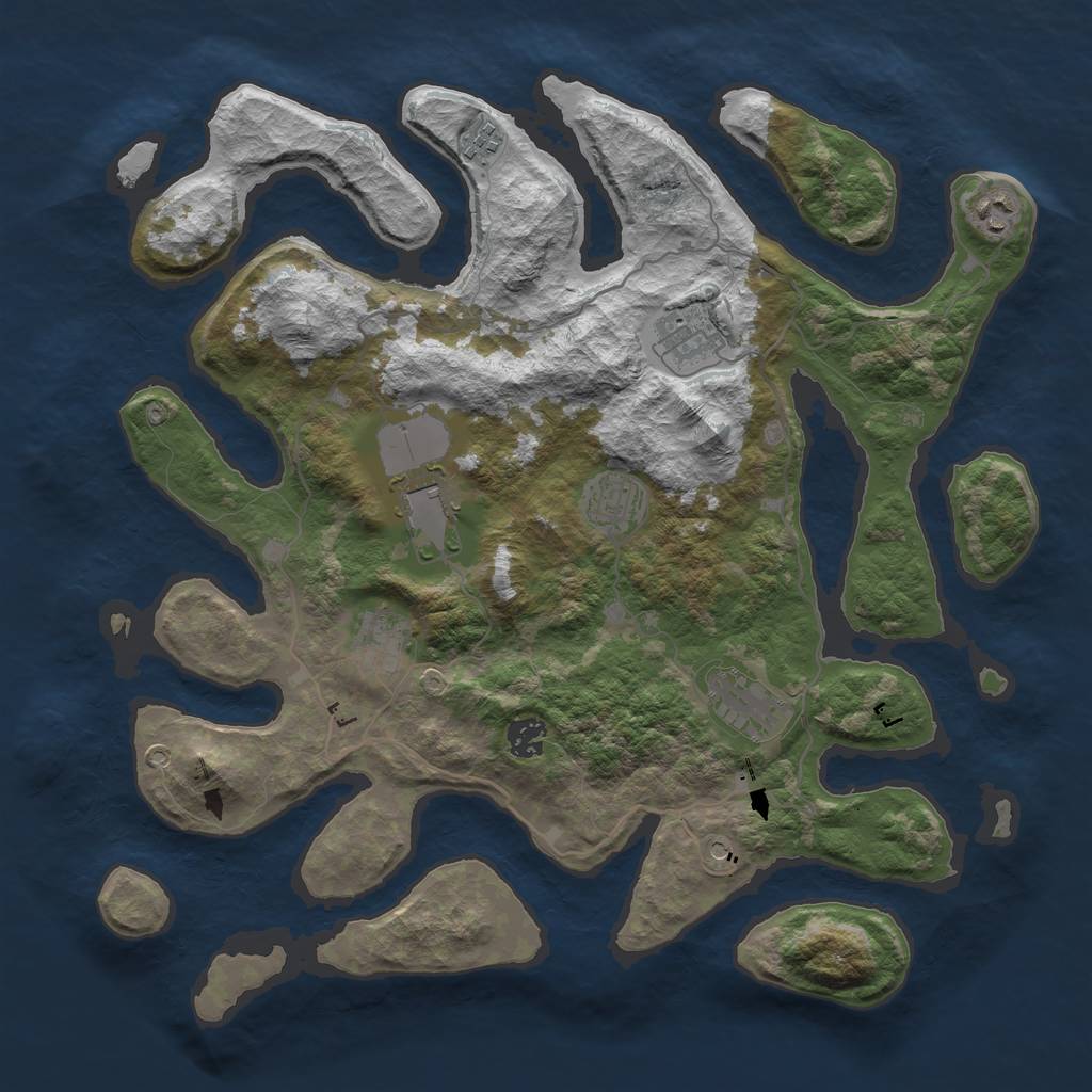 Rust Map: Barren, Size: 4000, Seed: 3572, 11 Monuments