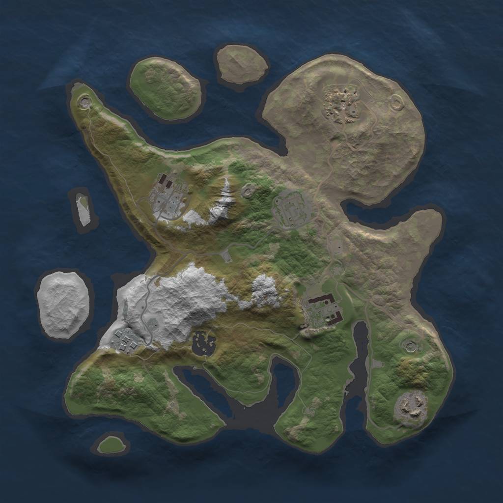 Rust Map: Barren, Size: 3000, Seed: 519521, 10 Monuments