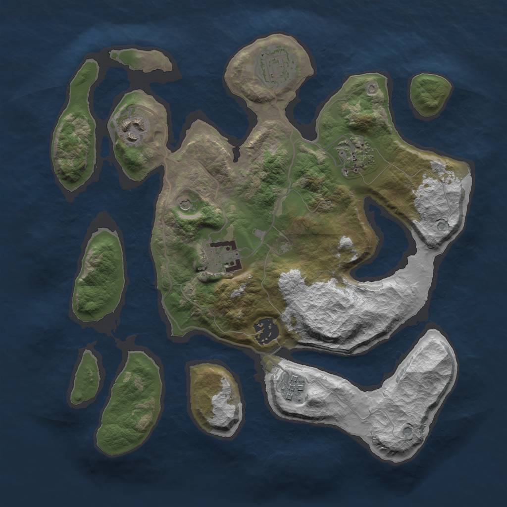 Rust Map: Barren, Size: 3000, Seed: 447980, 9 Monuments