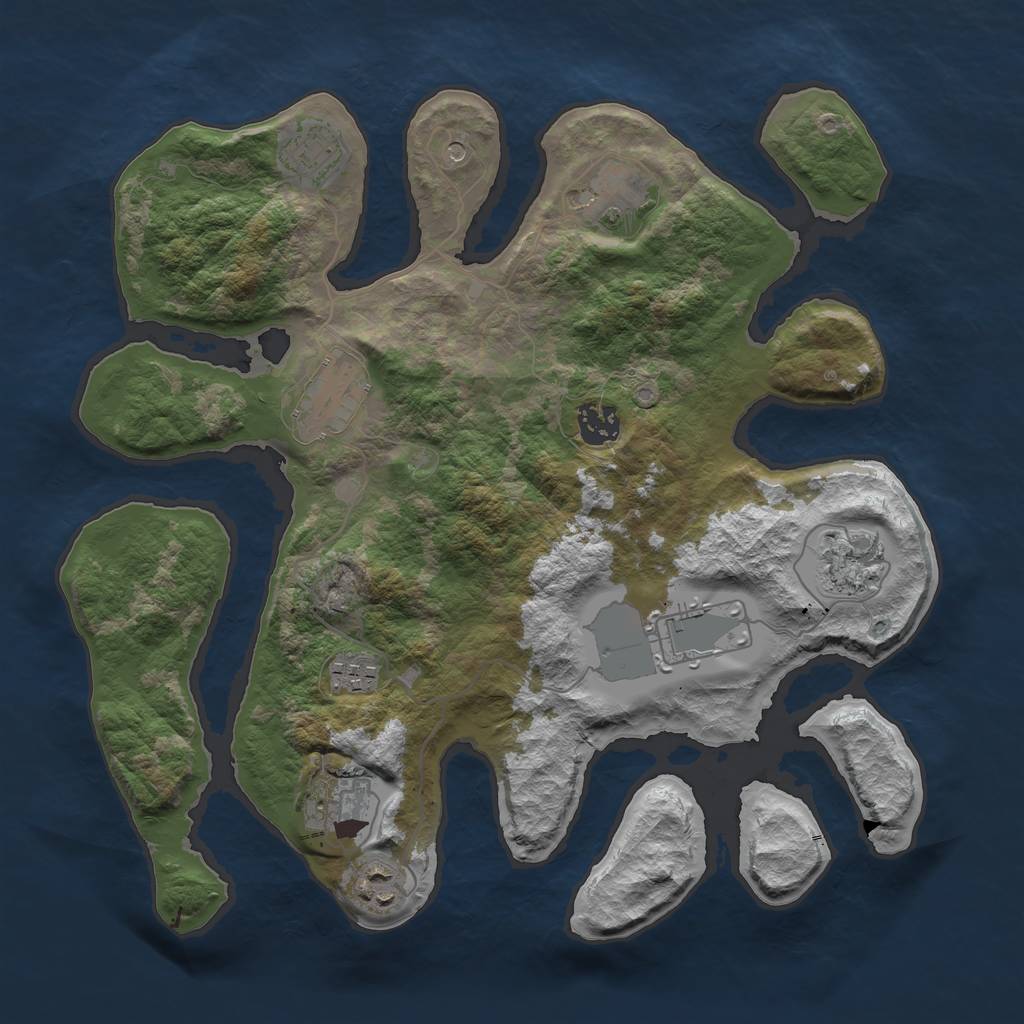 Rust Map: Barren, Size: 3500, Seed: 20, 12 Monuments