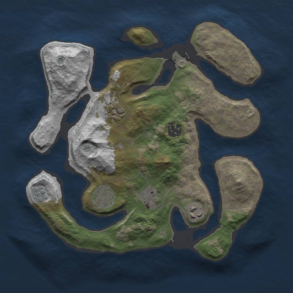 Rust Map: Barren, Size: 3000, Seed: 1120727392, 9 Monuments