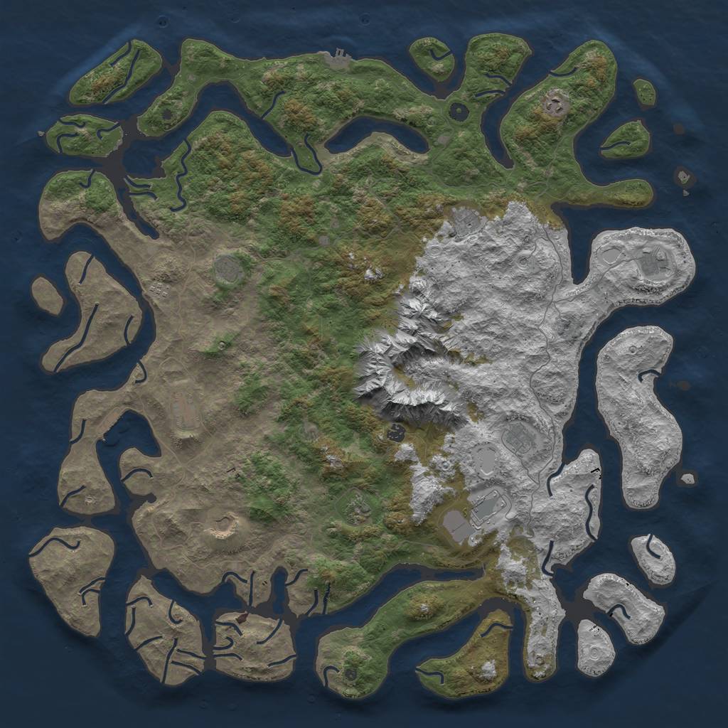 Rust Map: Procedural Map, Size: 5999, Seed: 1222554110, 19 Monuments