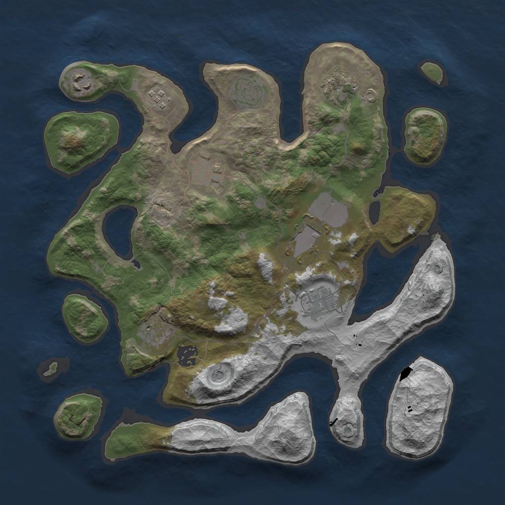 Rust Map: Barren, Size: 3500, Seed: 41196325, 12 Monuments