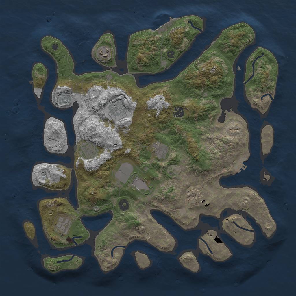 Rust Map: Procedural Map, Size: 3950, Seed: 1997401181, 17 Monuments