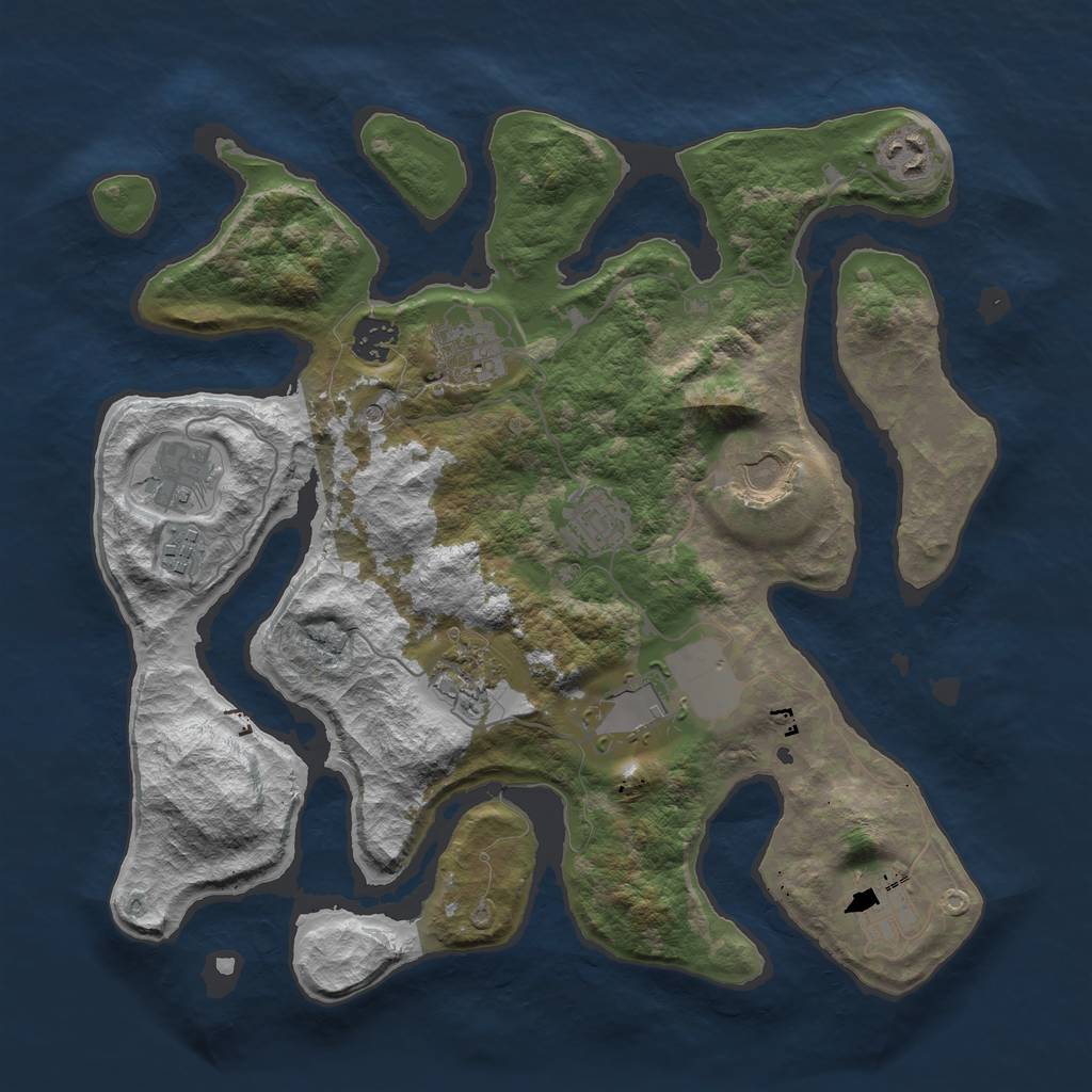 Rust Map: Barren, Size: 3600, Seed: 2058, 13 Monuments