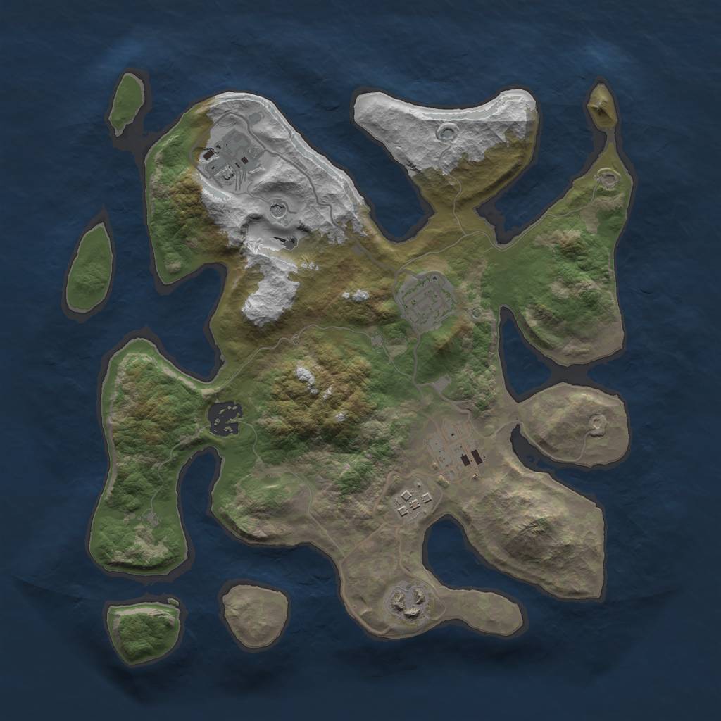 Rust Map: Barren, Size: 3000, Seed: 28764, 9 Monuments