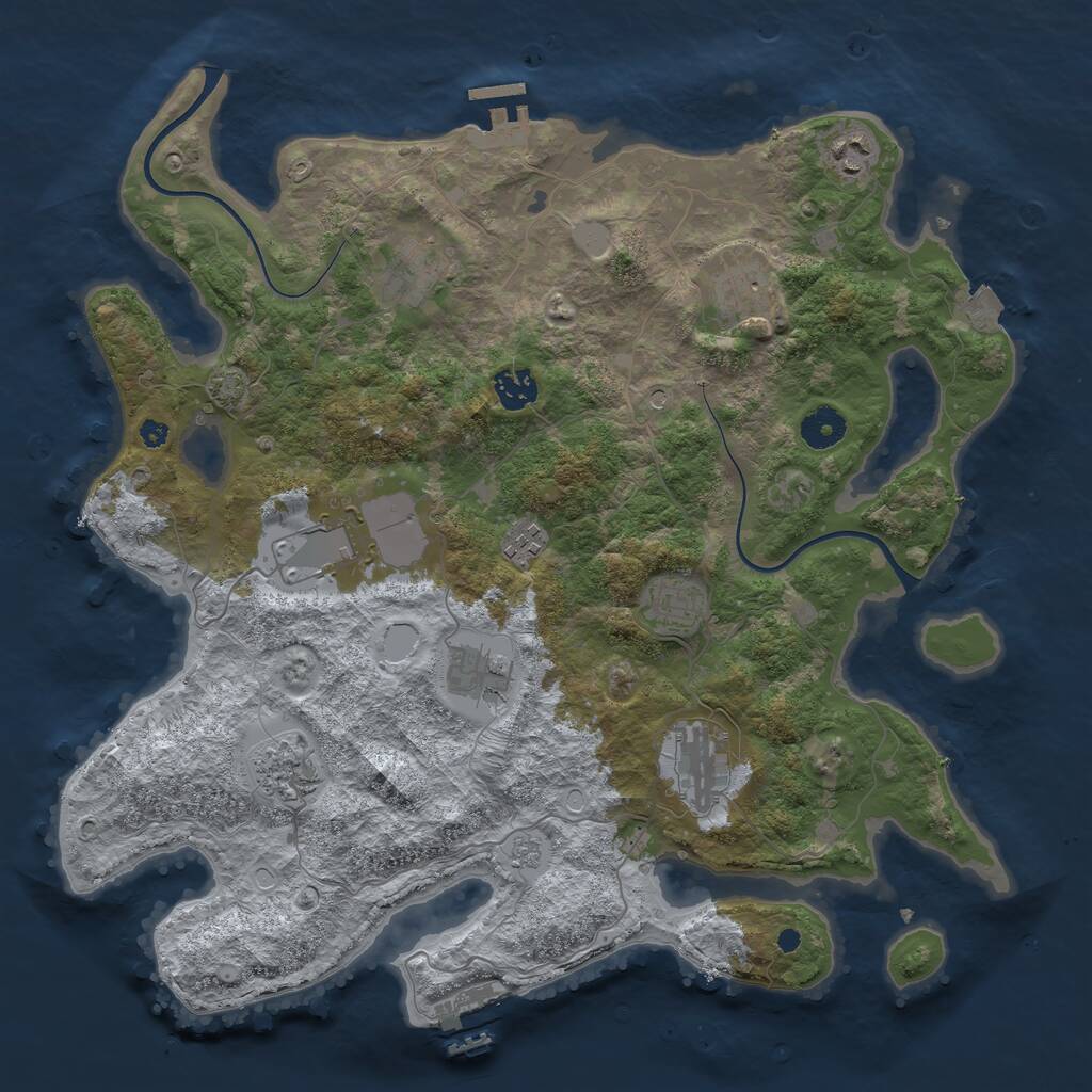 Rust Map: Procedural Map, Size: 3850, Seed: 999999, 16 Monuments