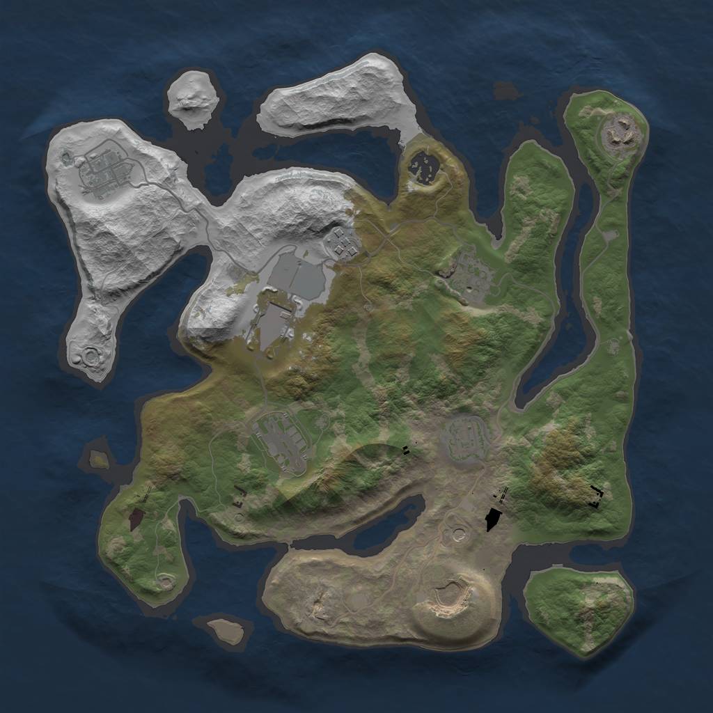 Rust Map: Barren, Size: 3500, Seed: 38600178, 12 Monuments