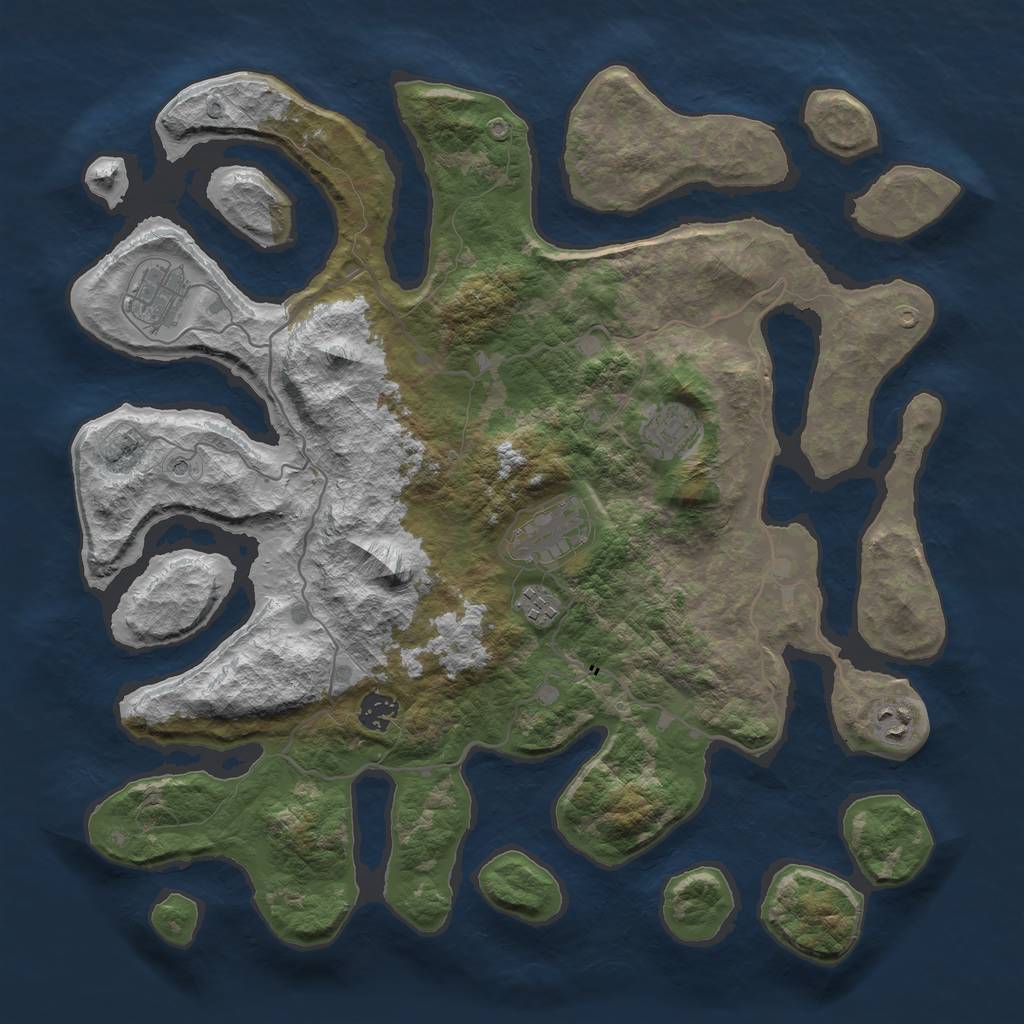 Rust Map: Barren, Size: 4000, Seed: 2547, 9 Monuments