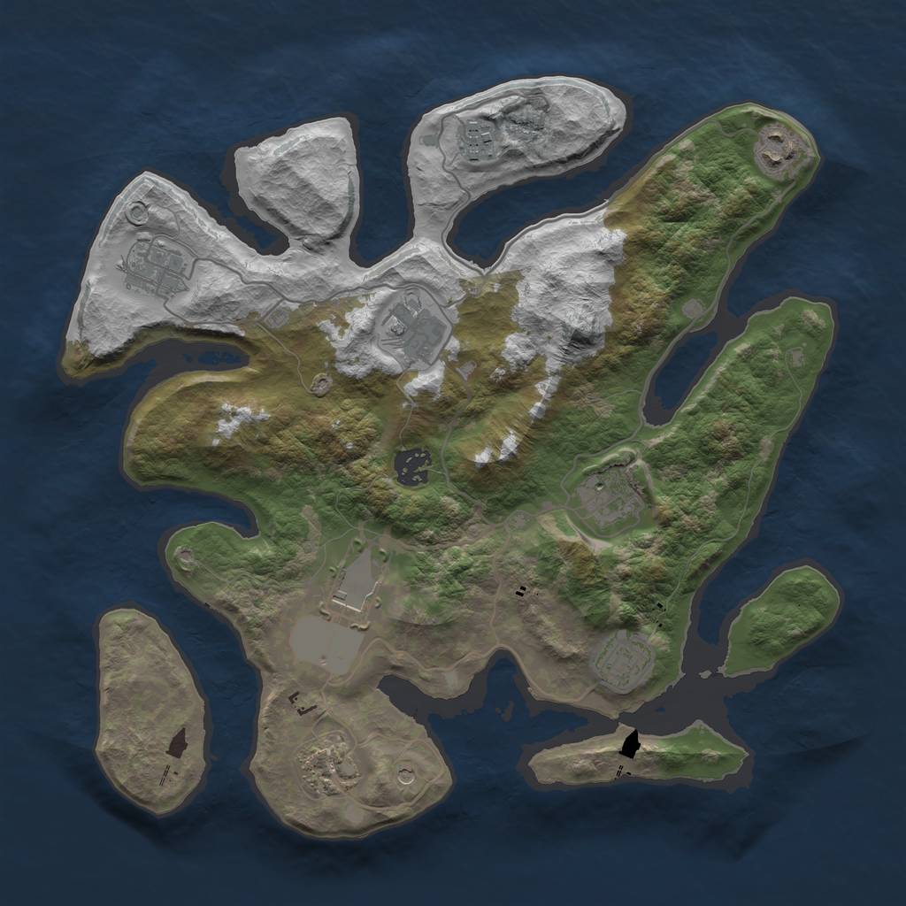 Rust Map: Barren, Size: 3500, Seed: 2092605134, 12 Monuments