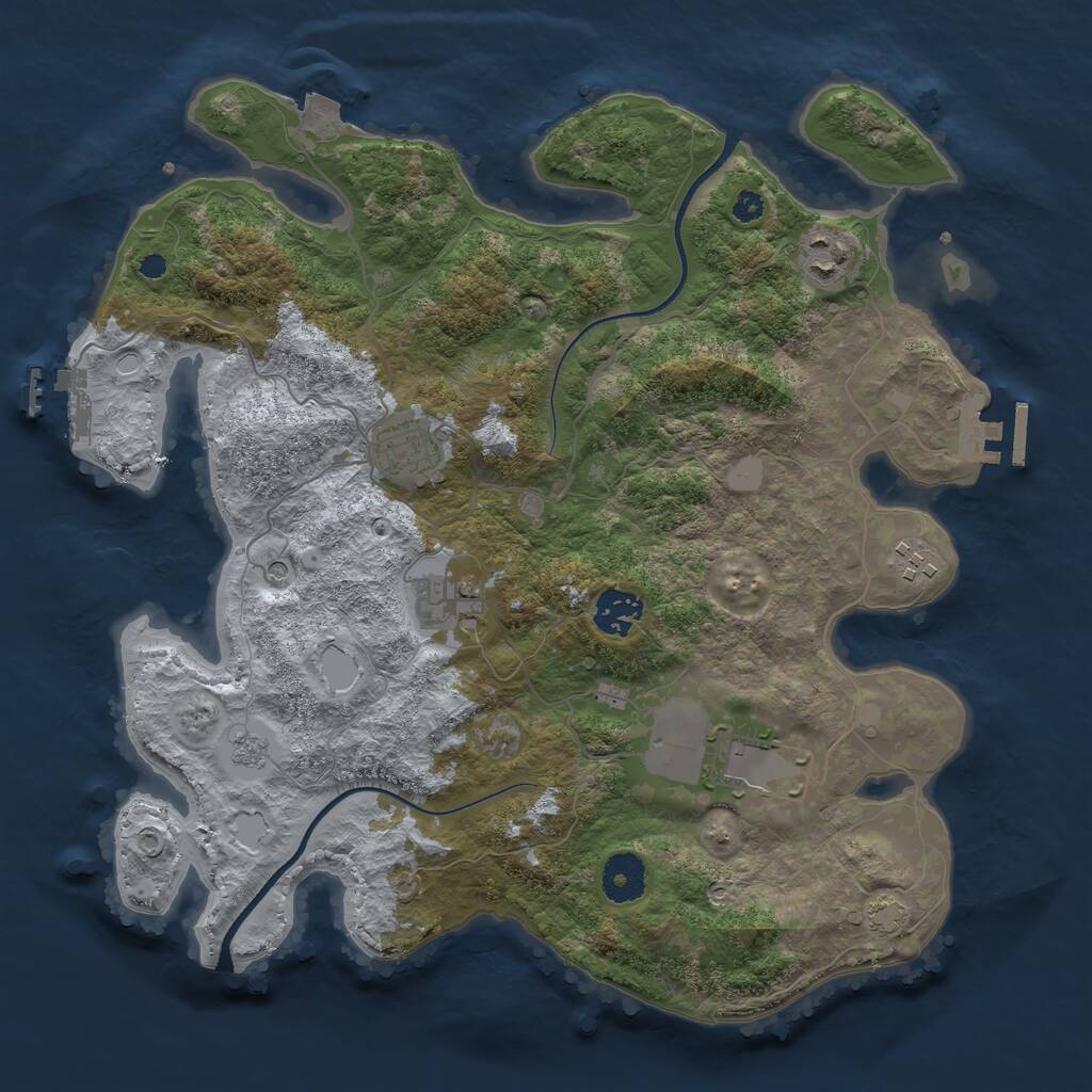 Rust Map: Procedural Map, Size: 3500, Seed: 609143049, 12 Monuments