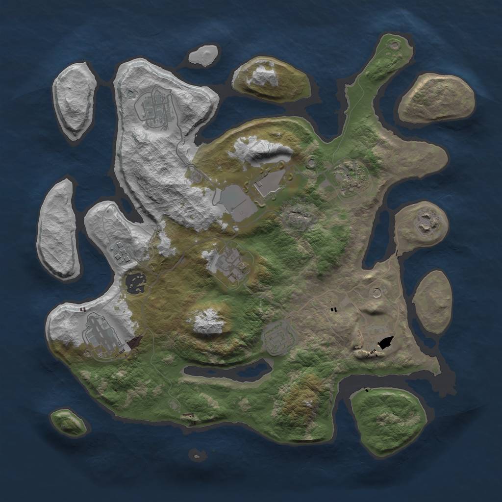 Rust Map: Barren, Size: 3500, Seed: 53431774, 13 Monuments