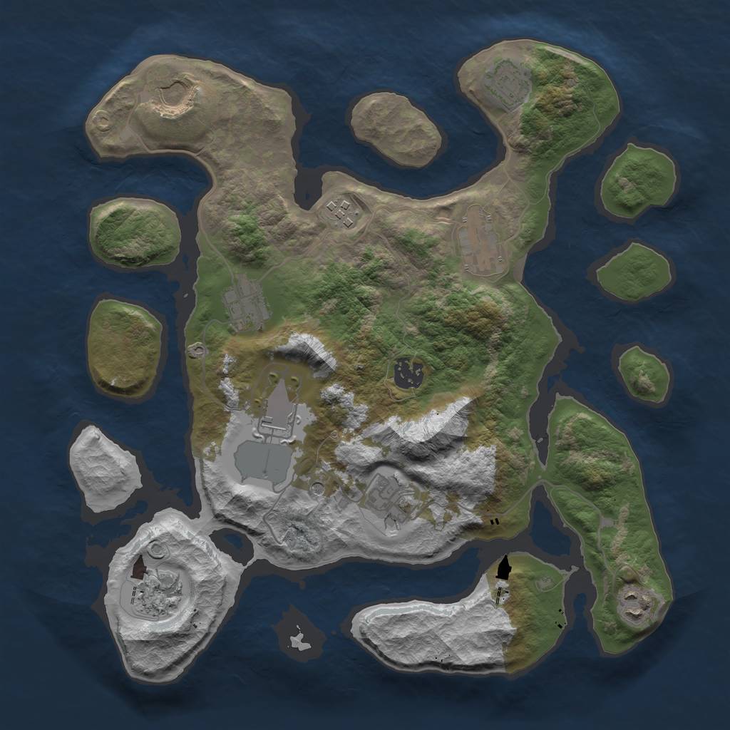 Rust Map: Barren, Size: 3500, Seed: 1438904505, 13 Monuments