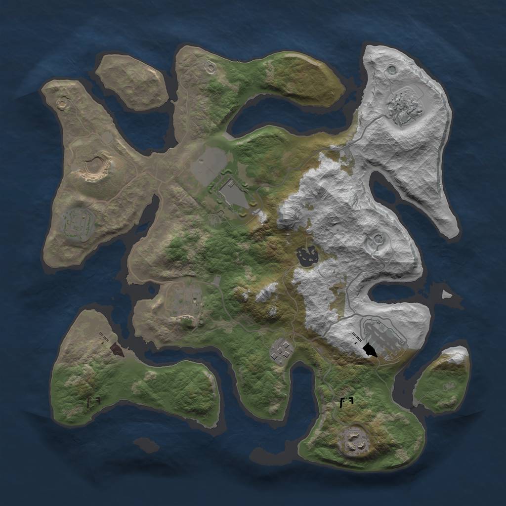 Rust Map: Barren, Size: 3500, Seed: 864741012, 12 Monuments