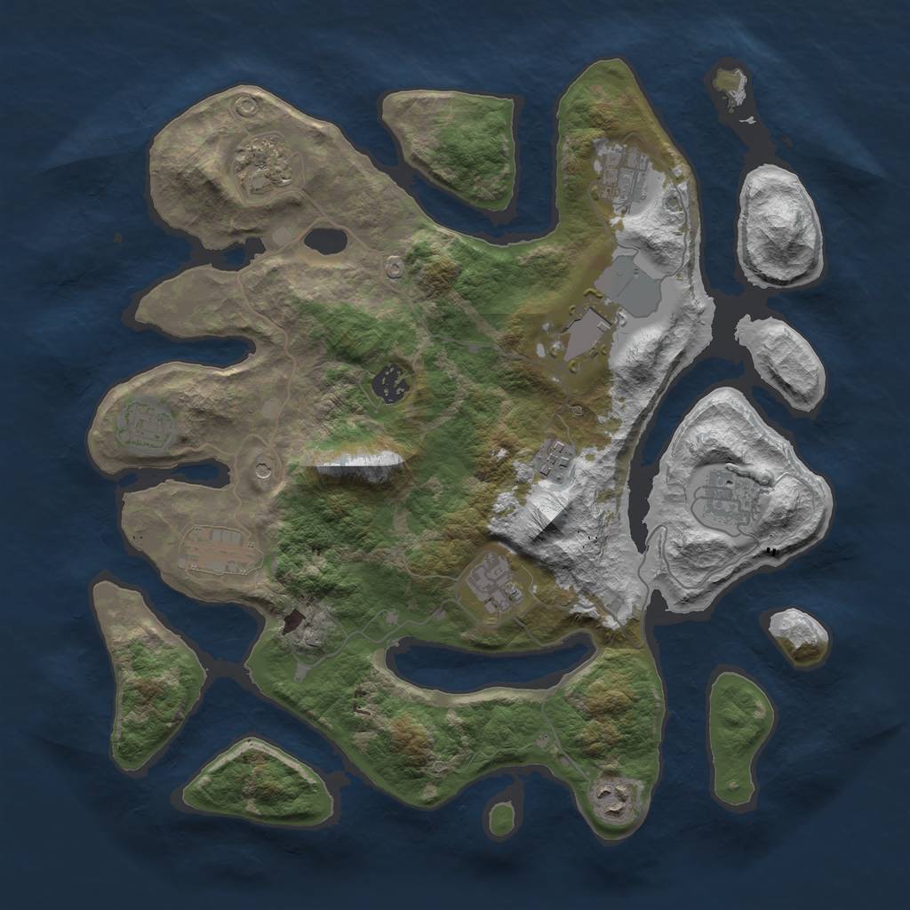 Rust Map: Barren, Size: 3750, Seed: 1654406803, 13 Monuments