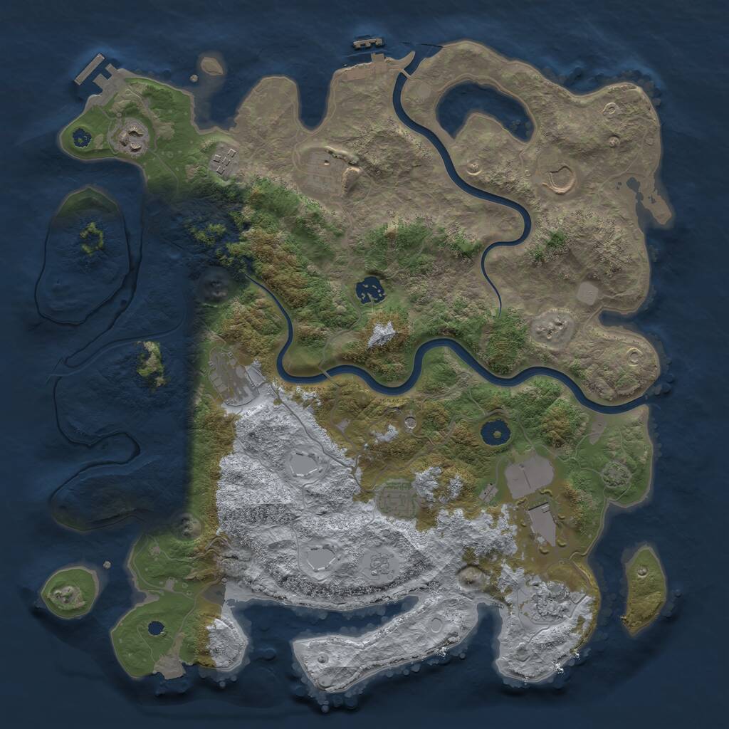 Rust Map: Procedural Map, Size: 3950, Seed: 1229060621, 15 Monuments