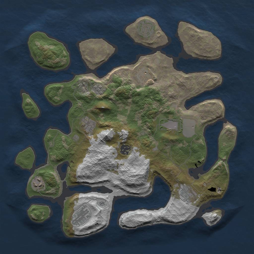 Rust Map: Barren, Size: 3700, Seed: 2478987, 12 Monuments