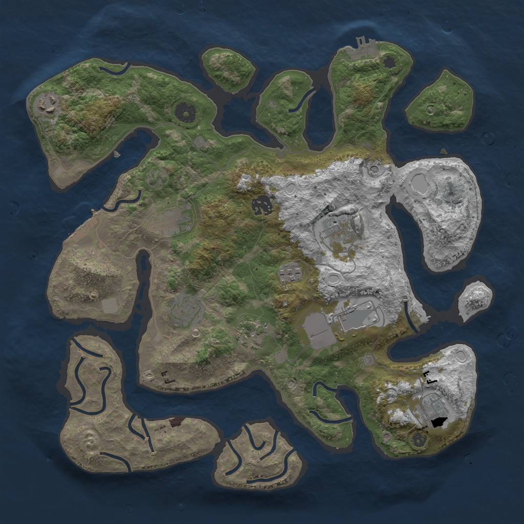 Rust Map: Procedural Map, Size: 3750, Seed: 152861290, 17 Monuments