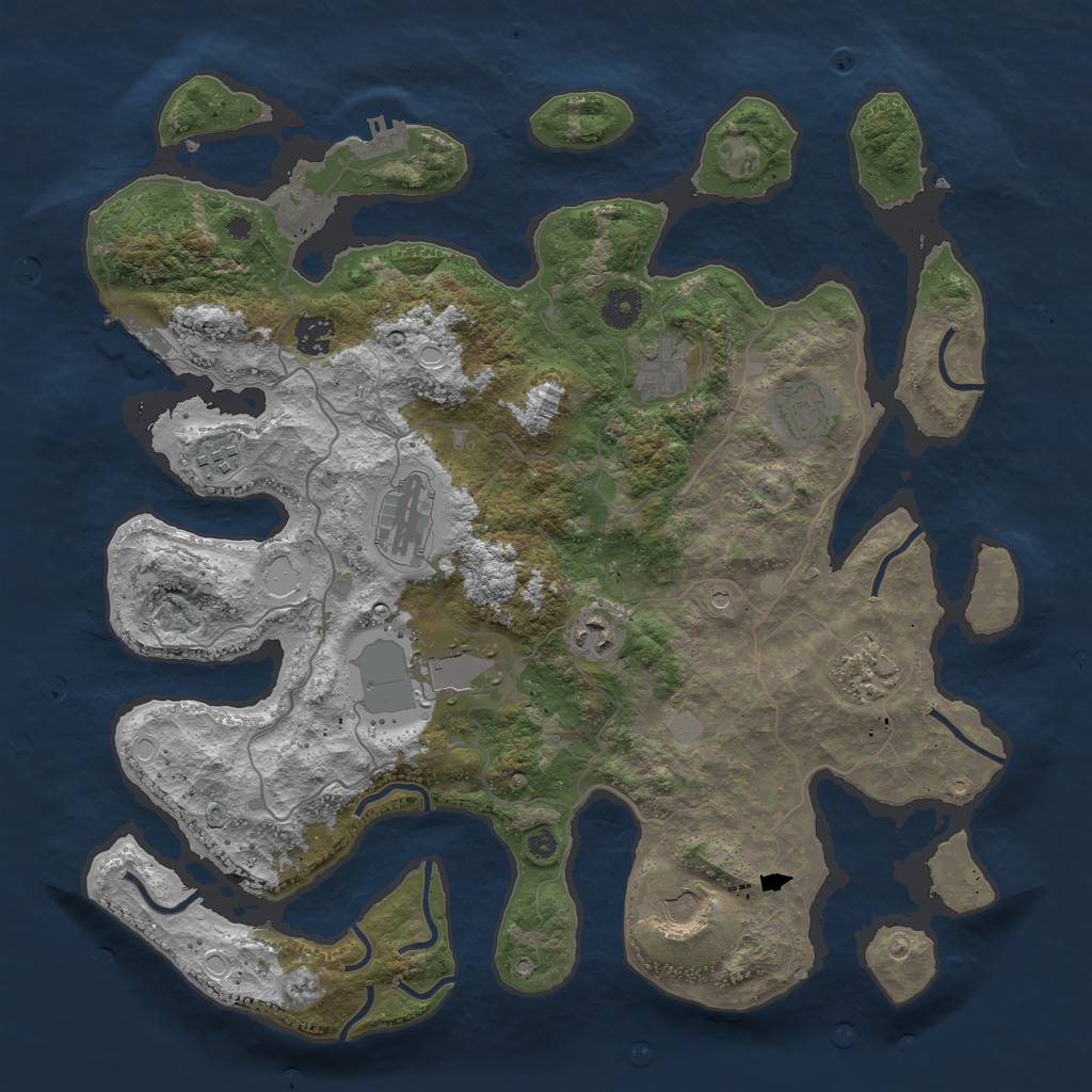 Rust Map: Procedural Map, Size: 4000, Seed: 2075367009, 17 Monuments