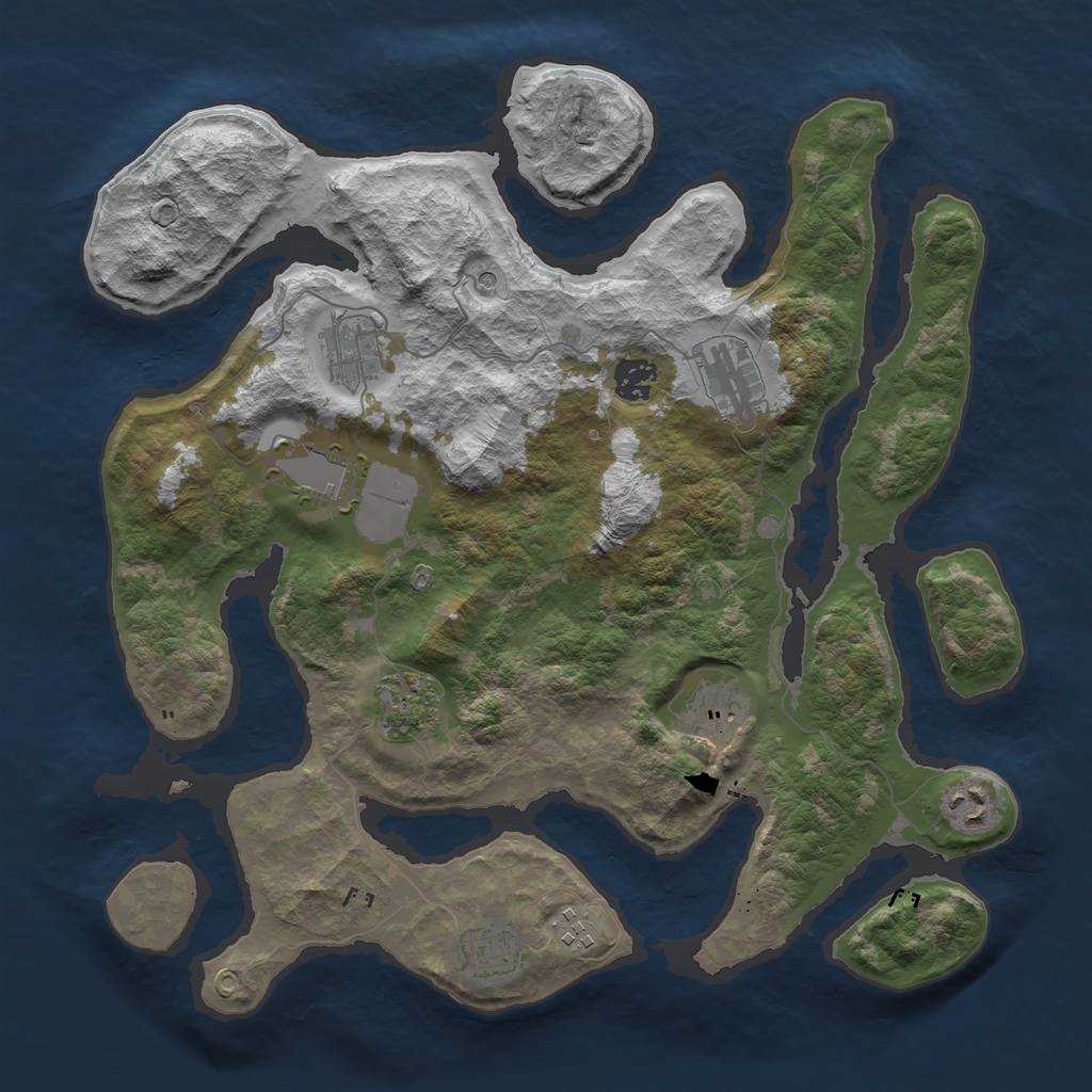Rust Map: Barren, Size: 3750, Seed: 1744264358, 12 Monuments