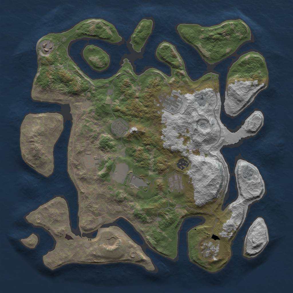 Rust Map: Barren, Size: 4000, Seed: 592593972, 13 Monuments