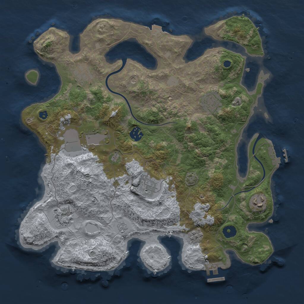 Rust Map: Procedural Map, Size: 3500, Seed: 1164395434, 14 Monuments