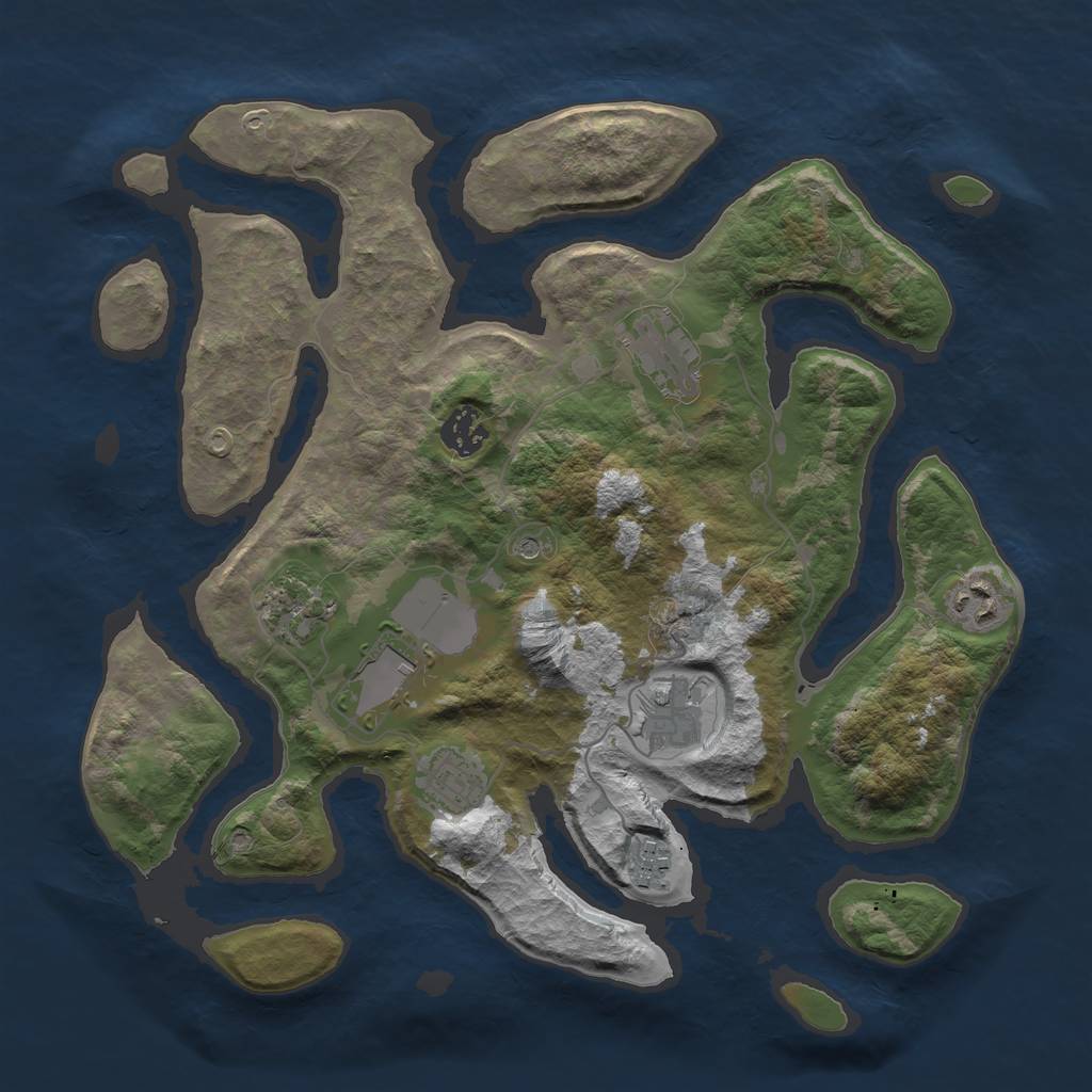 Rust Map: Barren, Size: 3500, Seed: 91610731, 11 Monuments