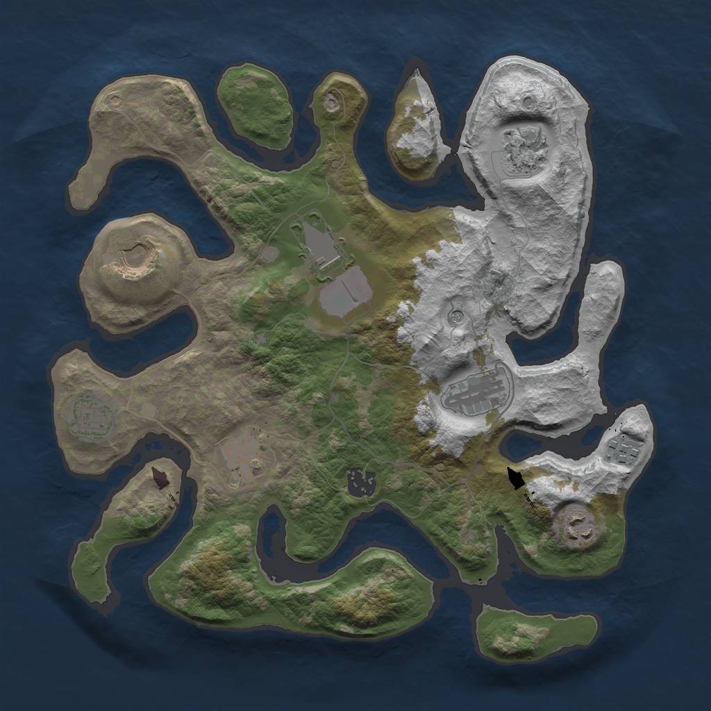 Rust Map: Barren, Size: 3500, Seed: 853986191, 12 Monuments