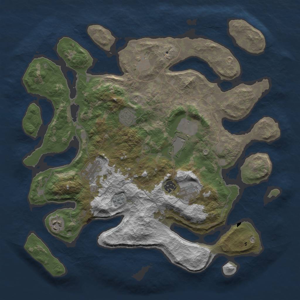 Rust Map: Barren, Size: 4000, Seed: 556677, 11 Monuments