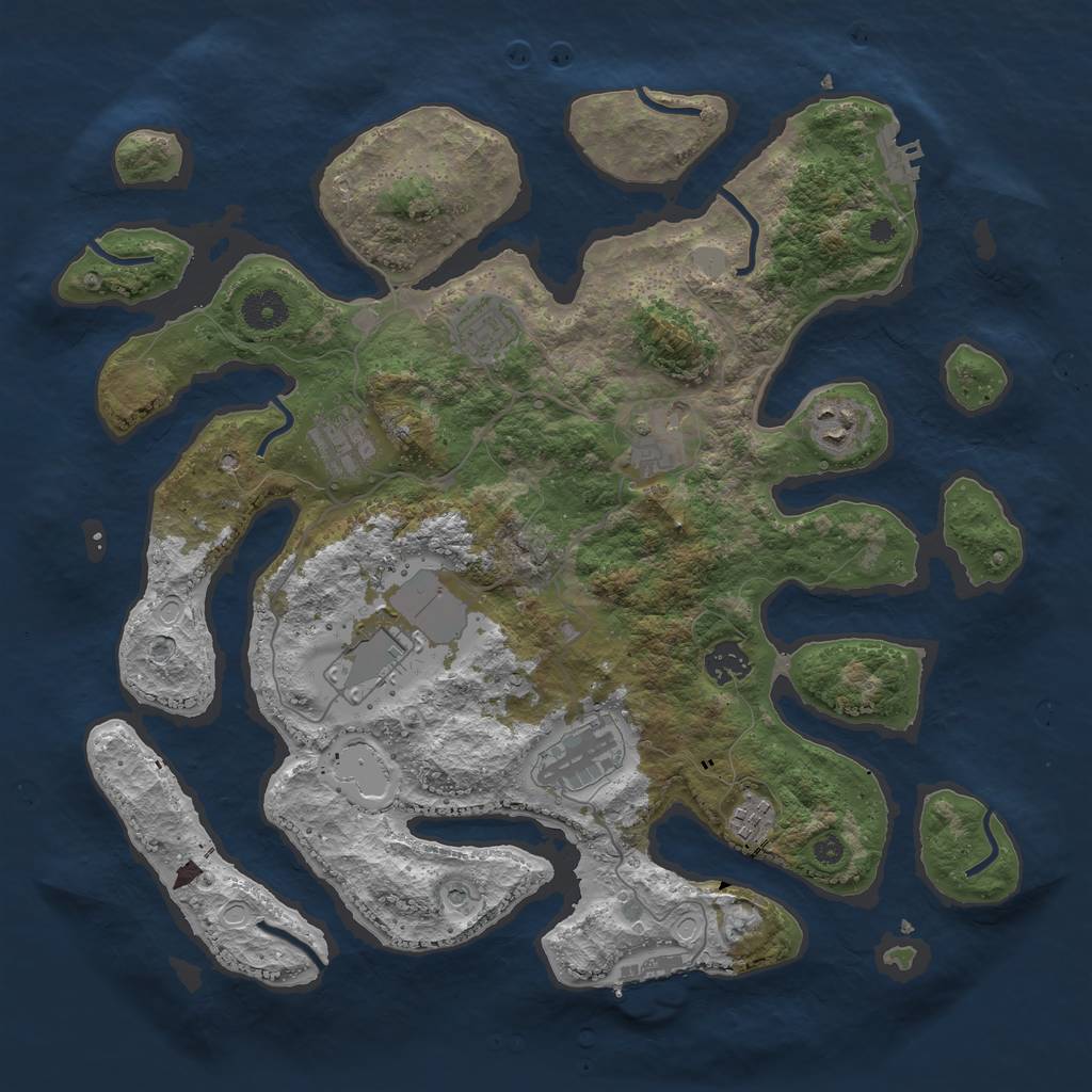 Rust Map: Procedural Map, Size: 3800, Seed: 65483, 16 Monuments