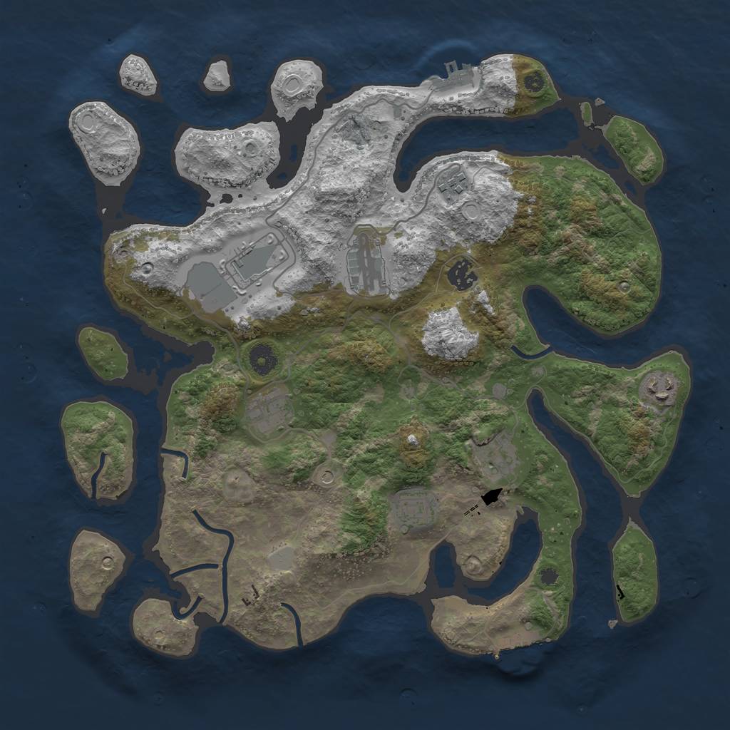 Rust Map: Procedural Map, Size: 3800, Seed: 1113456, 16 Monuments