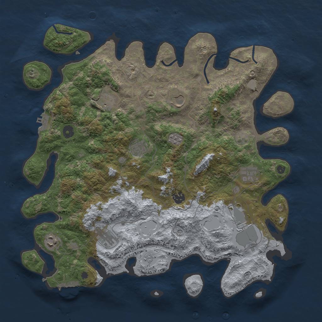 Rust Map: Procedural Map, Size: 4000, Seed: 3642, 16 Monuments