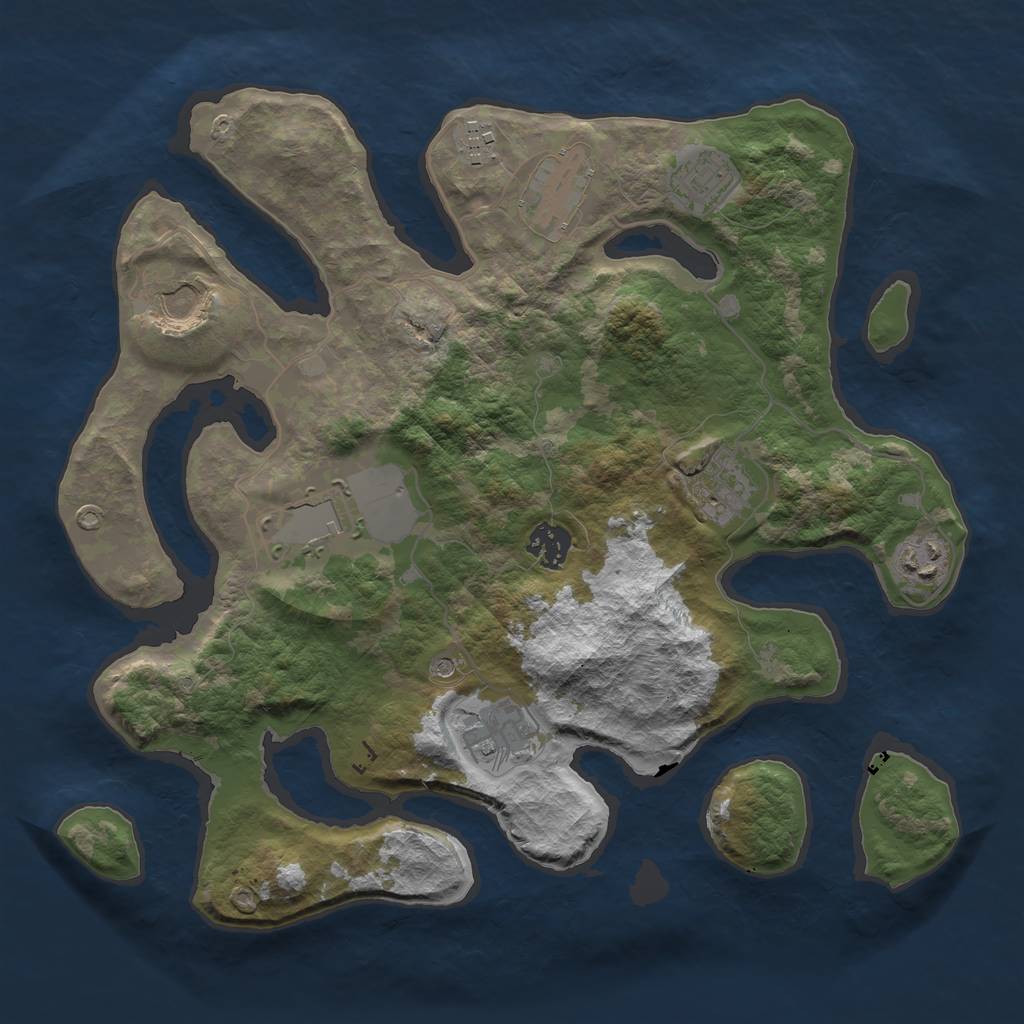 Rust Map: Barren, Size: 3500, Seed: 19742, 12 Monuments