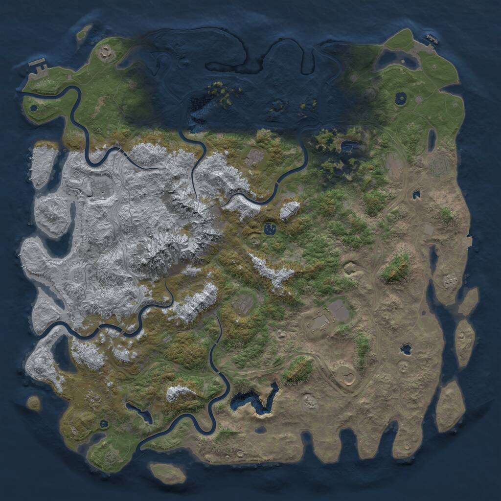 Rust Map: Procedural Map, Size: 6000, Seed: 80584661, 17 Monuments