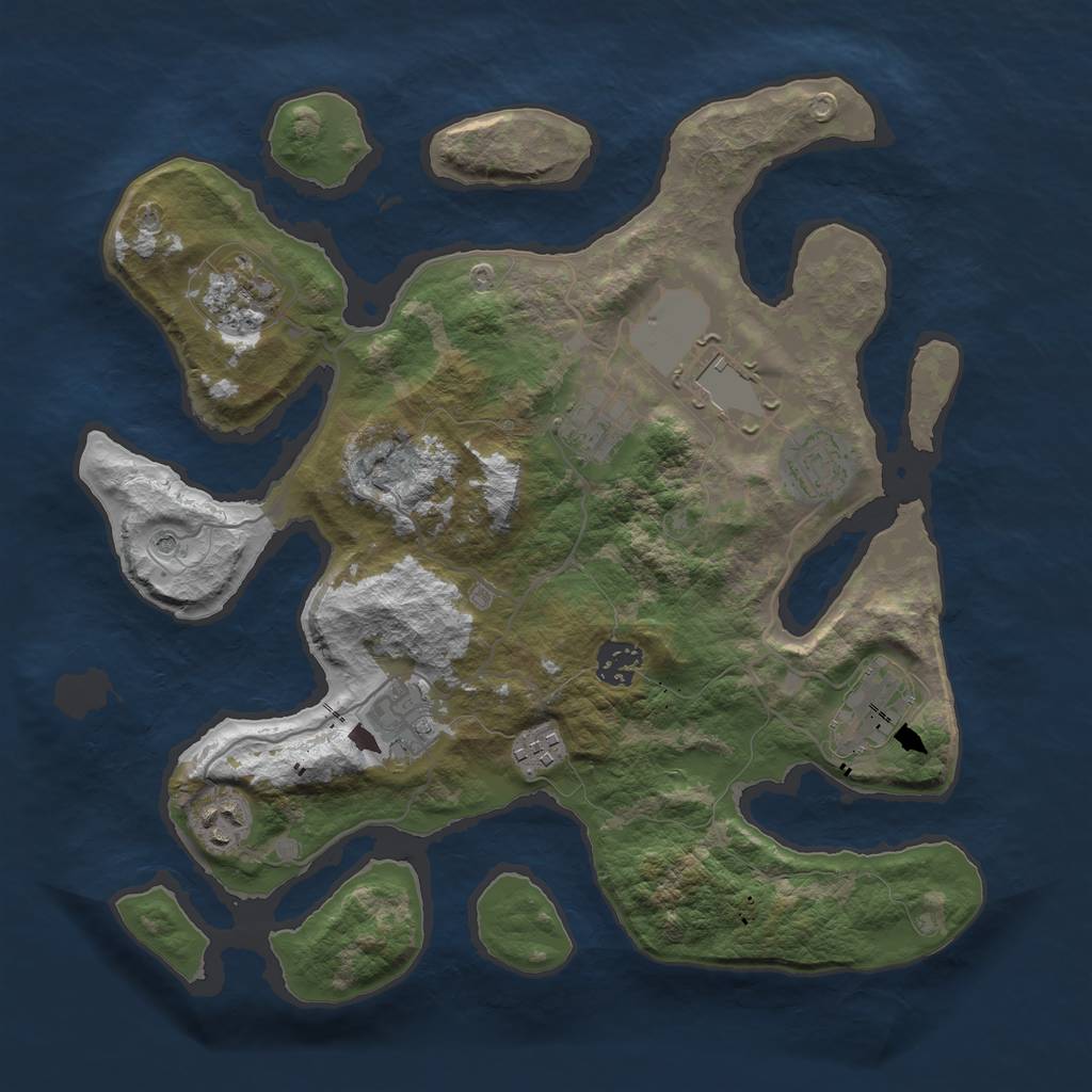 Rust Map: Barren, Size: 3500, Seed: 2055732784, 12 Monuments
