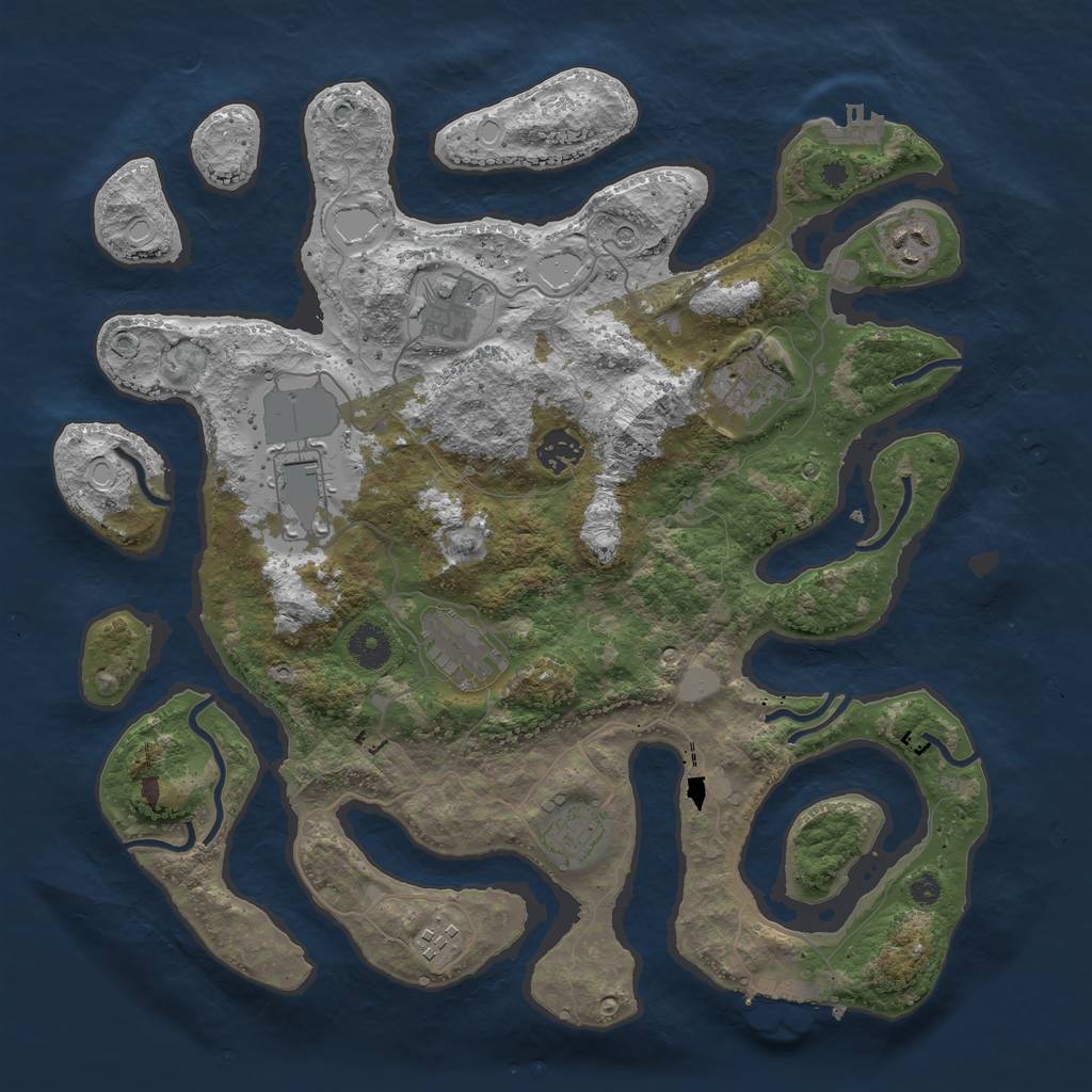 Rust Map: Procedural Map, Size: 3800, Seed: 130354106, 16 Monuments