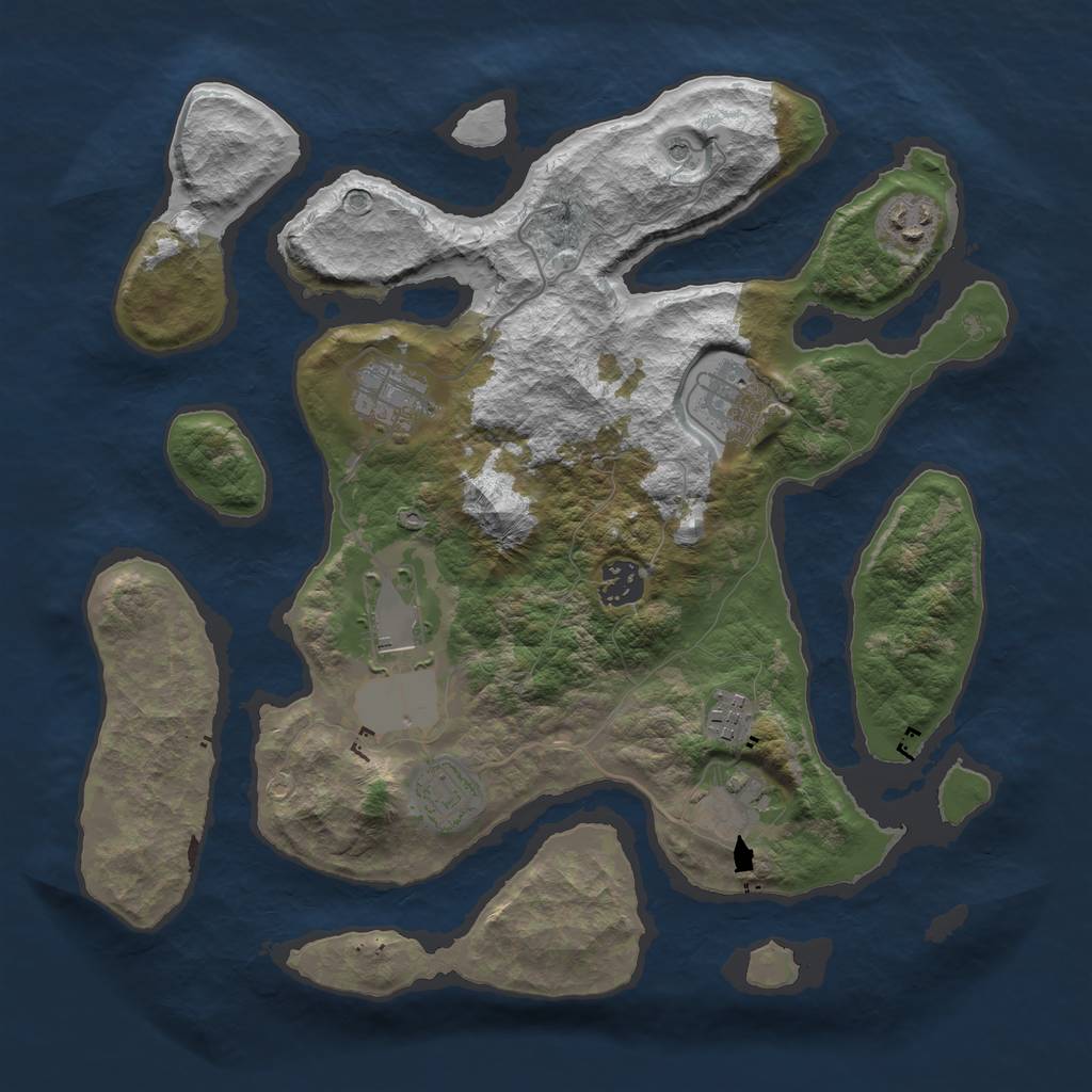 Rust Map: Barren, Size: 3500, Seed: 345345345, 11 Monuments