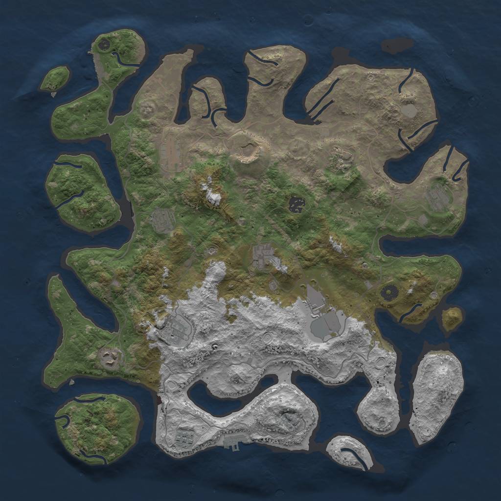 Rust Map: Procedural Map, Size: 4500, Seed: 44444, 19 Monuments