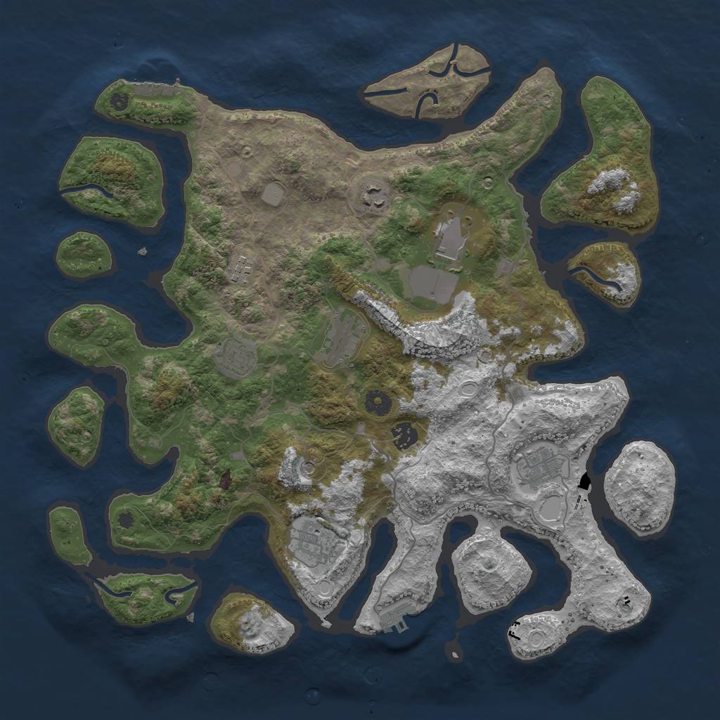 Rust Map: Procedural Map, Size: 4050, Seed: 383981239, 16 Monuments